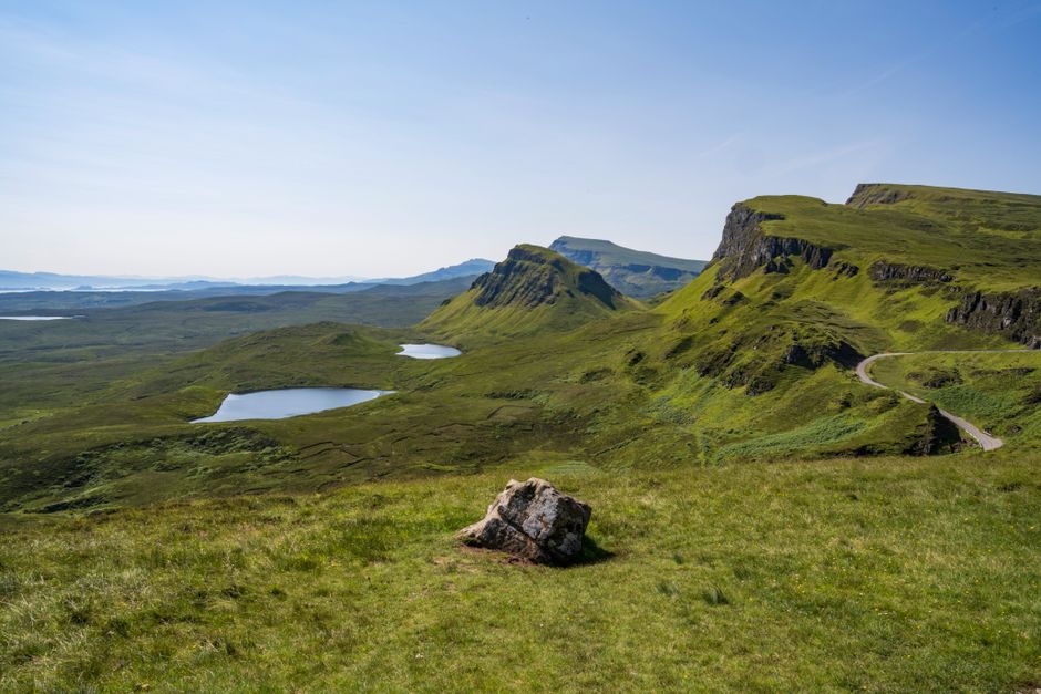 Green Highland glen and hills on the North Coast 500 route