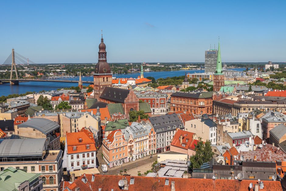 Capture of the historical architecture and vibrant rooftops of Old Riga, Latvia.